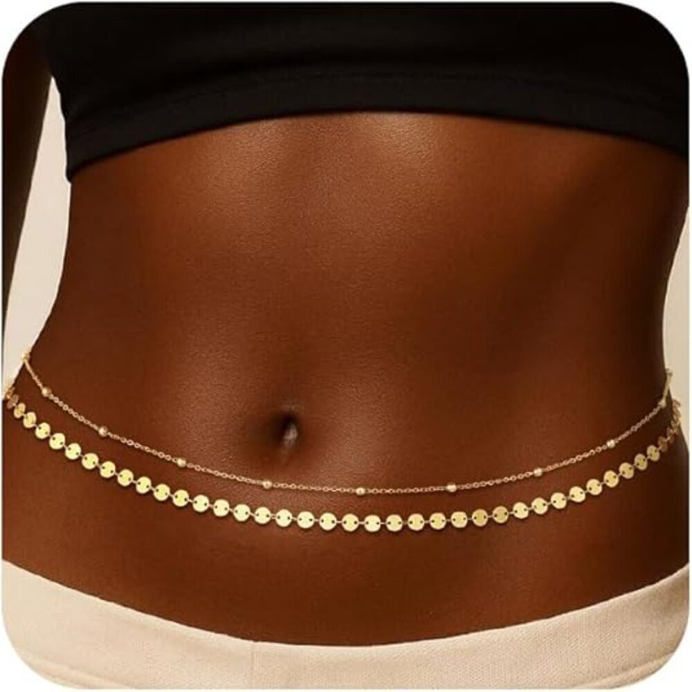 🔥Chesky Waist Chain Women Gold 14K Belly Sexy Bikini Pearl Coin Dainty Chain